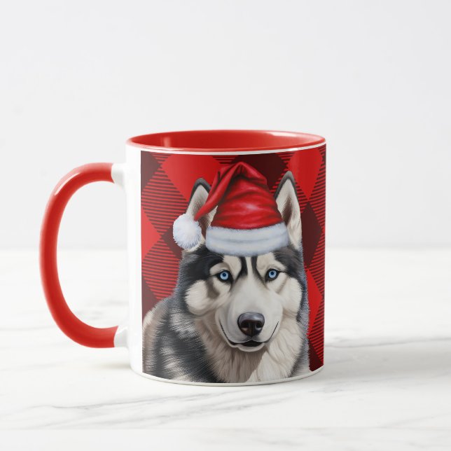 Holiday Buffalo Kariert Sibirien Husky Dog Weihnac Tasse (Links)
