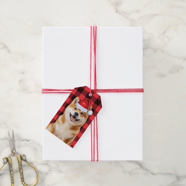 Holiday Buffalo Plaid Akita Dog Christmas Geschenkanhänger (Mit Garn)