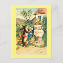 Holiday Bunny & Girl Vintag Ostern Postkarte