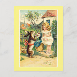 Holiday Bunny & Girl Vintag Ostern Postkarte