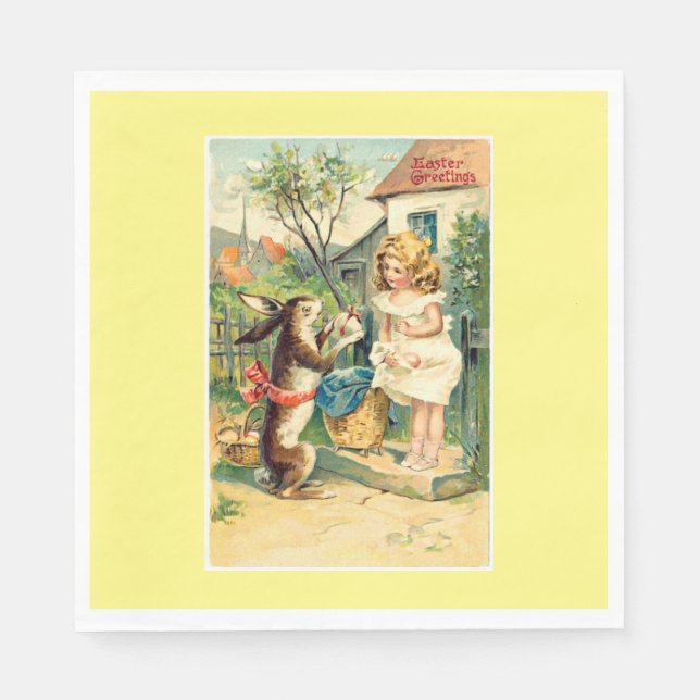 Holiday Bunny & Girl Vintag Osterpapier Napkins Serviette (Vorderseite)
