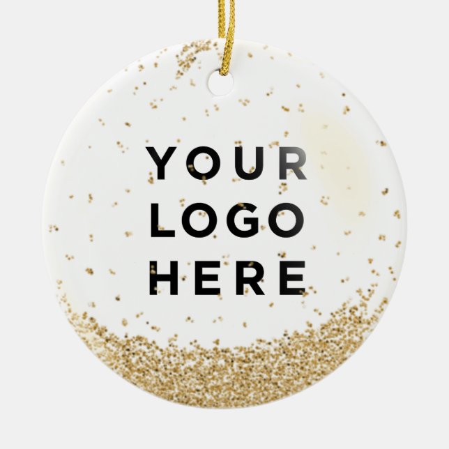Holiday Business Logo Gold Glitzer Snowfall Keramik Ornament (Vorne)