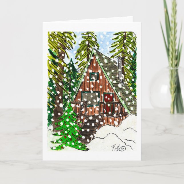 Holiday Cabin Snow Card Karte (Vorderseite)
