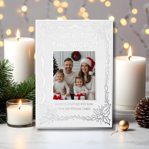 Holiday Card 2 Foto Custom Christmas Silber Weiß Folien Feiertagskarte