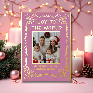 Holiday Card 2 Foto Custom Christmas Soft Pink Folien Feiertagskarte