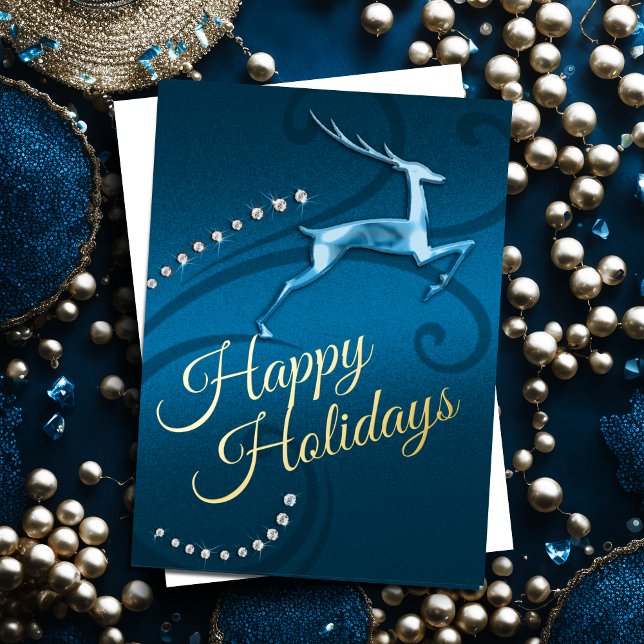 Holiday Card Rentier Blue Folien Feiertagskarte (Von Creator hochgeladen)