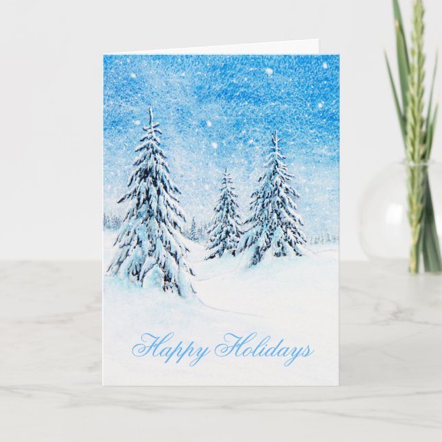 Holiday Card Snowy Trees Dankeskarte (Vorderseite)