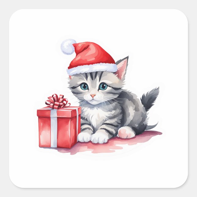 Holiday Cat Sticker - Niedliches Kitchen mit Weihn (Vorderseite)
