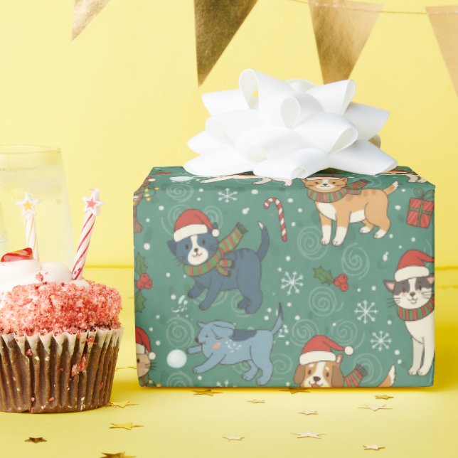 Holiday Cats & Dogs Christmas Wrapping Paper Geschenkpapier (Geburtstagsparty)