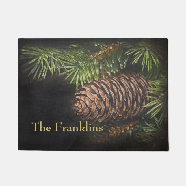 Holiday Chalk Gezeichnet Pinecone und Pine Needles Fußmatte (Vorderseite)