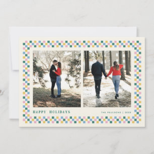 Holiday Checkerboard Holiday Foto Card - Aquamarin Feiertagskarte
