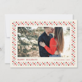 Holiday Checkerboard Holiday Foto Card - Berry Feiertagskarte