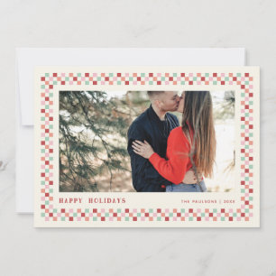 Holiday Checkerboard Holiday Foto Card - Berry Feiertagskarte