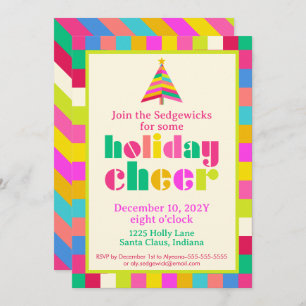 Holiday Cheer Bright Modern Rainbow Stripes Party Einladung