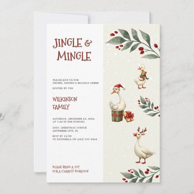 Holiday cheer Geese Jingle Mingle Party Einladung (Vorderseite)