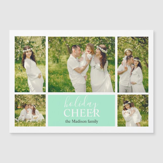 Holiday Cheer Green Foto Collage Magnetic Card Magnetkarte (Vorderseite)