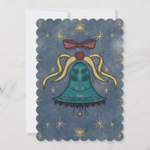 Holiday Cheer Red Bow and Stars Flat Card