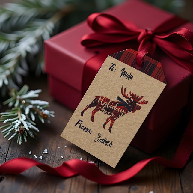 Holiday Cheer | Red Buffalo Kariert Elche Weihnach Geschenkanhänger (Holiday Cheer | Red Buffalo Plaid Moose Christmas Gift Tags)