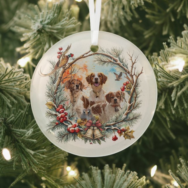  Holiday Cheer With a Brittany Spaniel Ornament Aus Glas (InSitu)