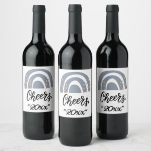 Holiday Cheers Boho Rainbow Modern Weinetikett
