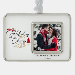 Holiday Cheers Red Holly Foto Gerahmtes Ornament Rahmen-Ornament Silber