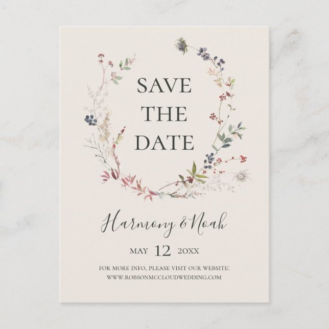 Holiday Chic Botanical | Champagner Save the Date Einladungspostkarte (Vorderseite)
