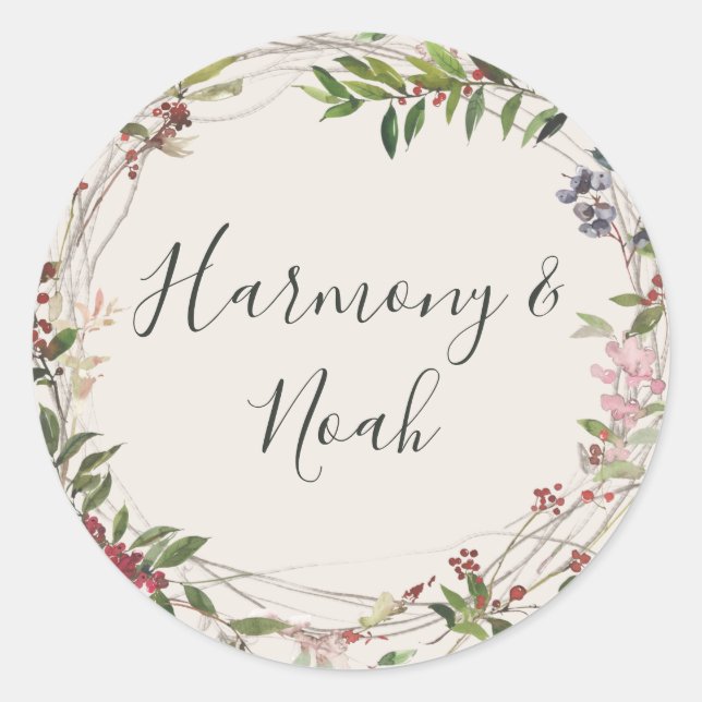 Holiday Chic Botanical | Champagner-Umschlag Aufkl Runder Aufkleber (Vorderseite)