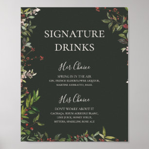 Holiday Chic Botanical Dunkelgrün Signature Drinks Poster
