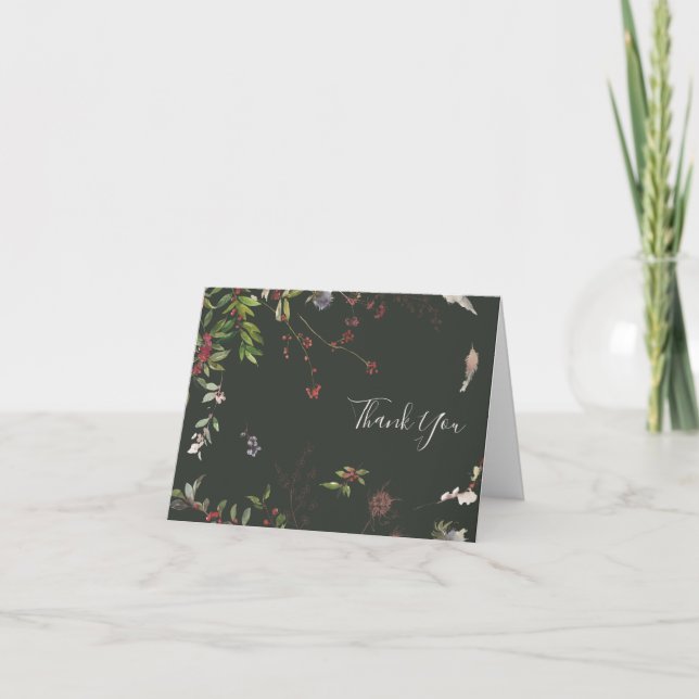 Holiday Chic Botanical | Dunkelgrüne Dankeschön-Ka Dankeskarte (Vorderseite)