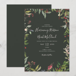 Holiday Chic Botanical | Dunkelgrüne Lässige Hochz Einladung