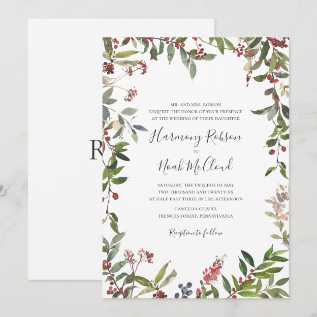 Holiday Chic Botanical | Einladung zur White Weddi (Vorne/Hinten)