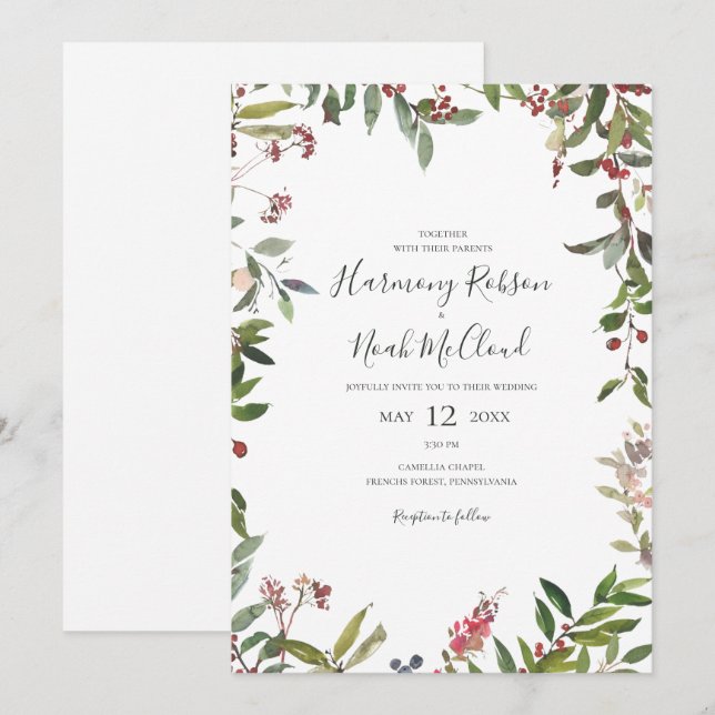 Holiday Chic Botanical | Lässige Hochzeit Einladung (Vorne/Hinten)