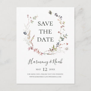 Holiday Chic Botanical Weißes Save the Date Einladungspostkarte