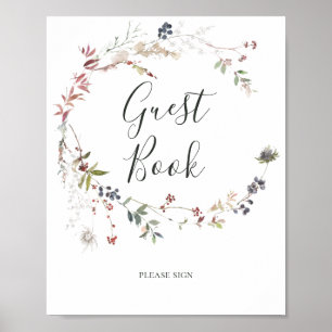 Holiday Chic Botanical White Guest Book Sign Poster