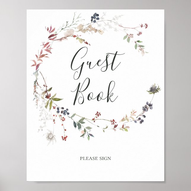 Holiday Chic Botanical | White Guest Book Sign Poster (Vorne)