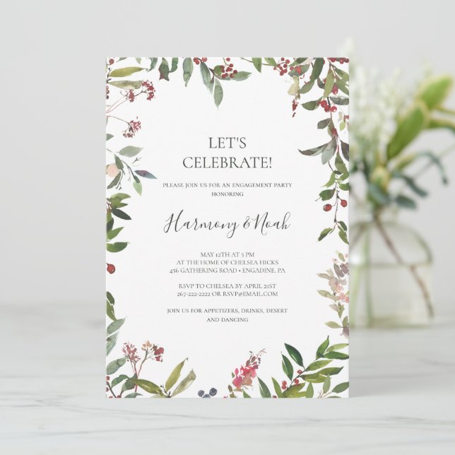 Holiday Chic Botanical | White Let's Celebrate Einladung (Stehend Vorderseite)
