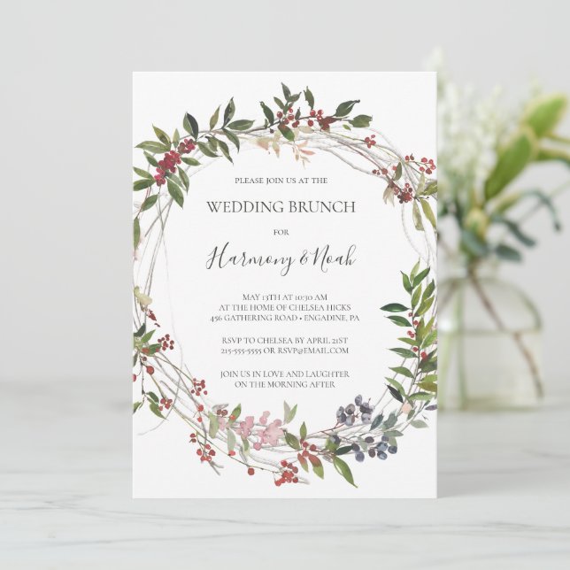 Holiday Chic Botanical | White Wedding Brunch Einladung (Stehend Vorderseite)