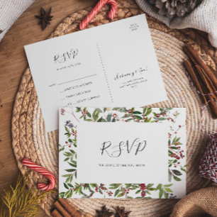 Holiday Chic Botanical   White Wedding RSVP Postkarte