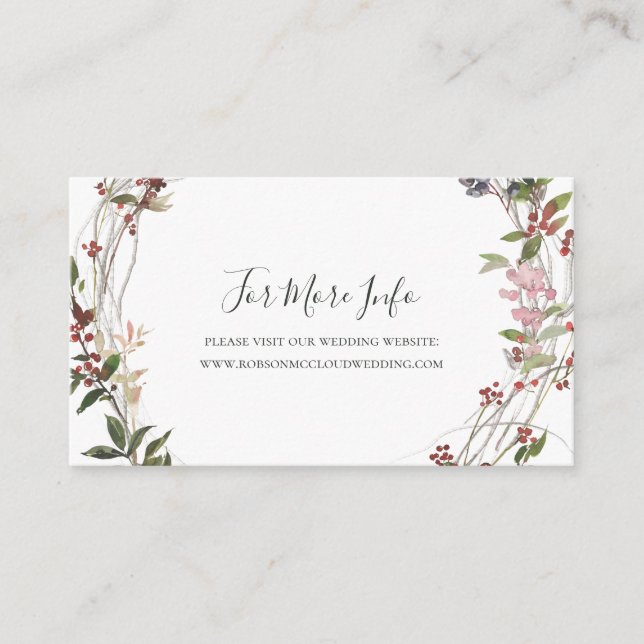 Holiday Chic Botanical | White Wedding Website Begleitkarte (Vorderseite)
