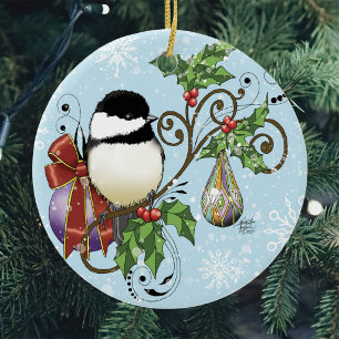 Holiday Chickadee Keramik Ornament