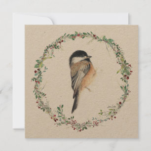 Holiday Chickadee Malerei Wasserfarbe Feiertagskarte