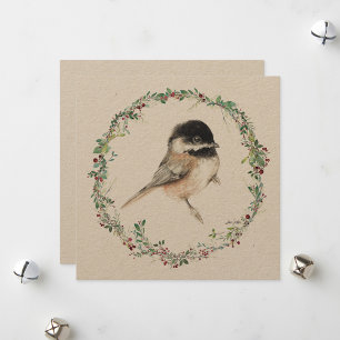 Holiday Chickadee Wasserfarben Malerei Feiertagskarte