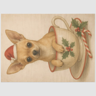 Holiday Chihuahua in Holly Teacup – Cute Christmas Seidenpapier