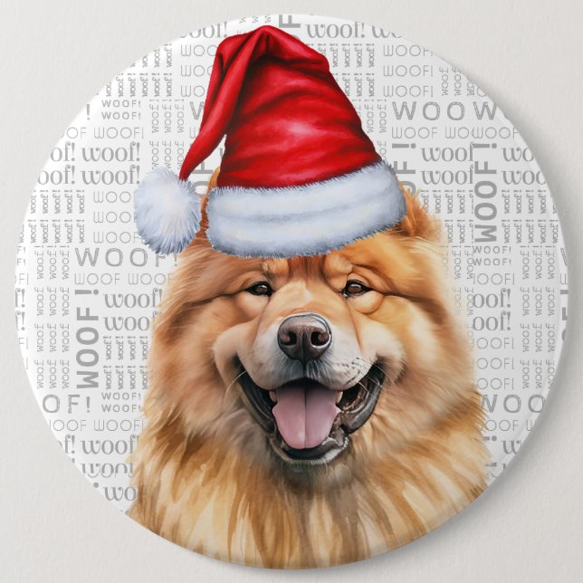 Holiday Chow Chow Santa Dog auf dem Holzgelände Button (Vorderseite)