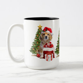 Holiday Christmas Dog with Santa Hat   Zweifarbige Tasse