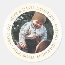 Holiday Christmas Family Photo Return Address Runder Aufkleber