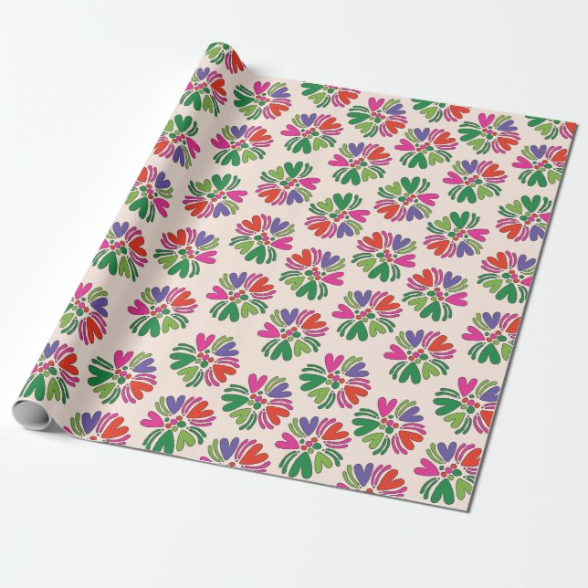 Holiday Christmasy Hearty Florals Geschenkpapier (Ungerollt)