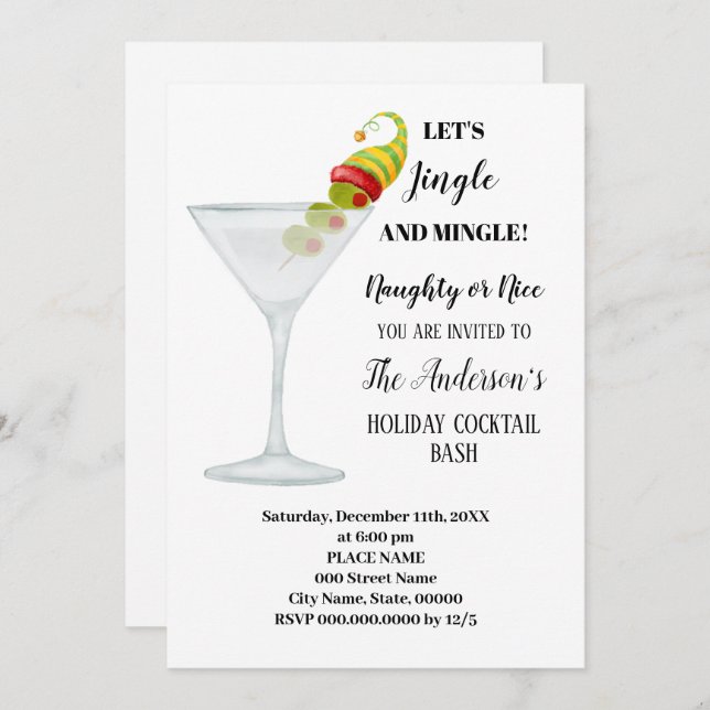 Holiday Cocktail Bash Jährliches Weihnachtsfest Pa Einladung (Vorne/Hinten)