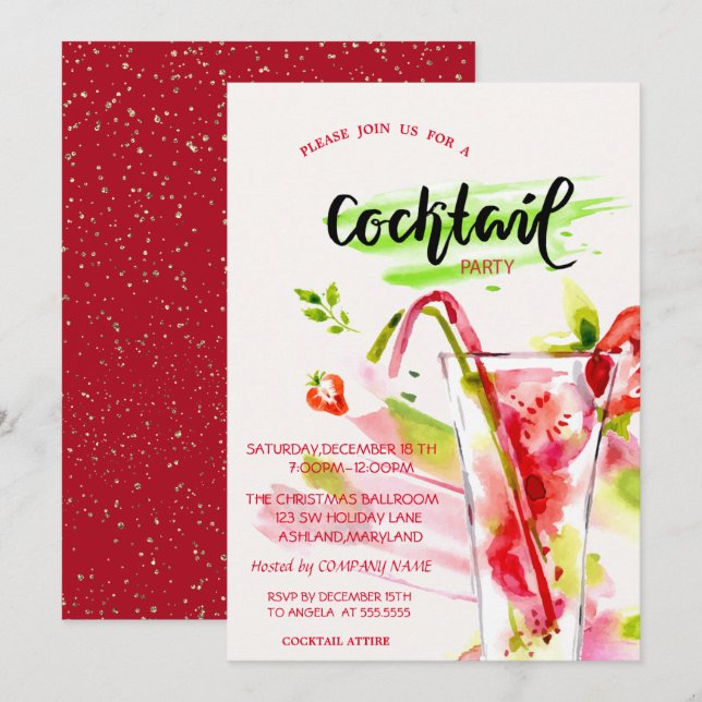 Holiday Cocktail Confetti Company Weihnachten I Einladung (Vorne/Hinten)