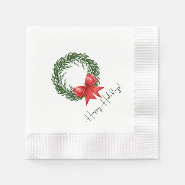 Holiday Cocktail Napkins | Happy Holidays Wreath Serviette (Vorderseite)